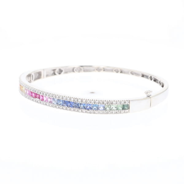 Multi-color Sapphire Cuff Bracelet with Diamond Accents