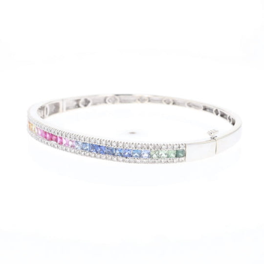 Multi-color Sapphire Cuff Bracelet with Diamond Accents