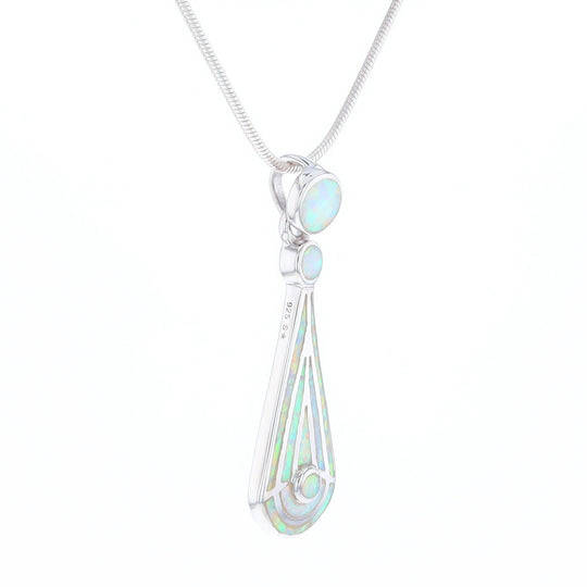 Teardrop Simulated Opal Inlay Necklace