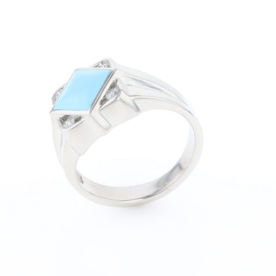 Natural Sleeping Beauty Turquoise ring diamond shape inlaid design with .16ctw round diamonds