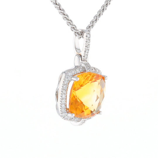 Checkered Citrine Diamond Halo Pendant