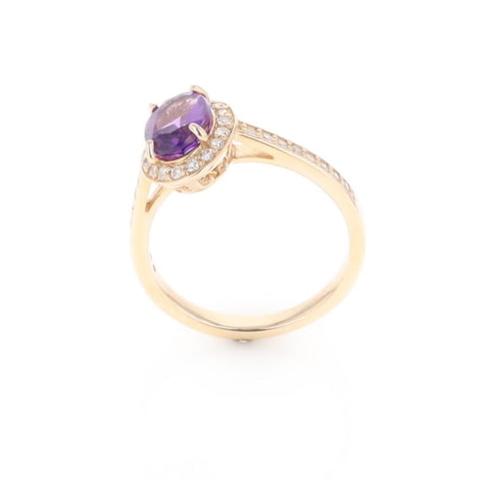 Oval Amethyst with Diamond Halo Ring