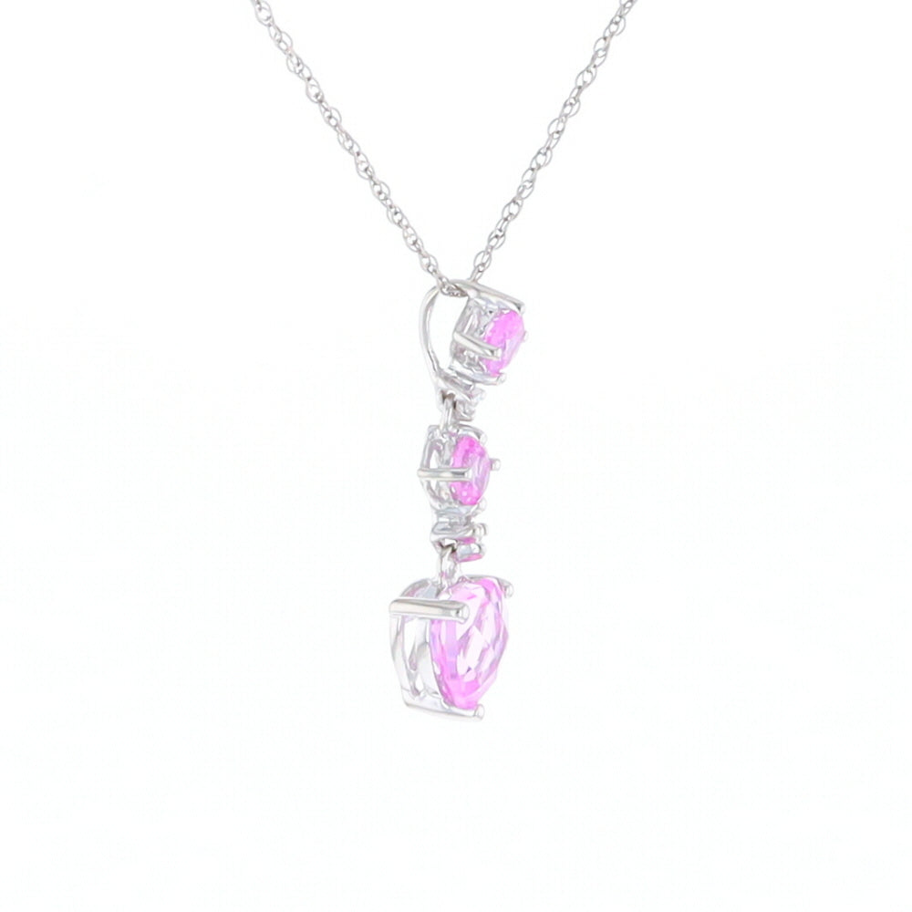 Synthetic Pink Sapphire Dangle Heart Necklace