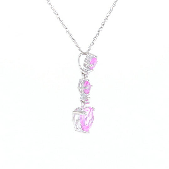 Synthetic Pink Sapphire Dangle Heart Necklace