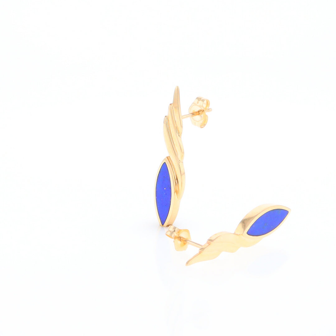 Marquise Lapis Swirl Design Inlaid Earrings