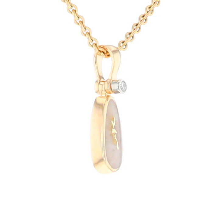 Gold Quartz Necklace Pear Shape Inlaid Pendant with .02ct Diamond