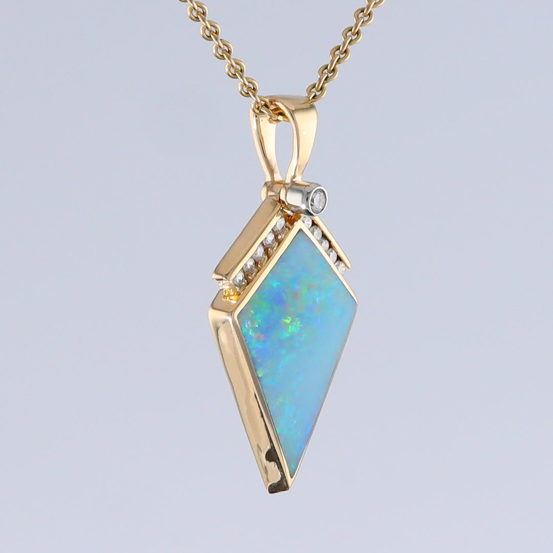 Opal Pendant Inlaid Kite Design with .19ctw Round Diamonds