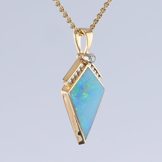 Opal Pendant Inlaid Kite Design with .19ctw Round Diamonds