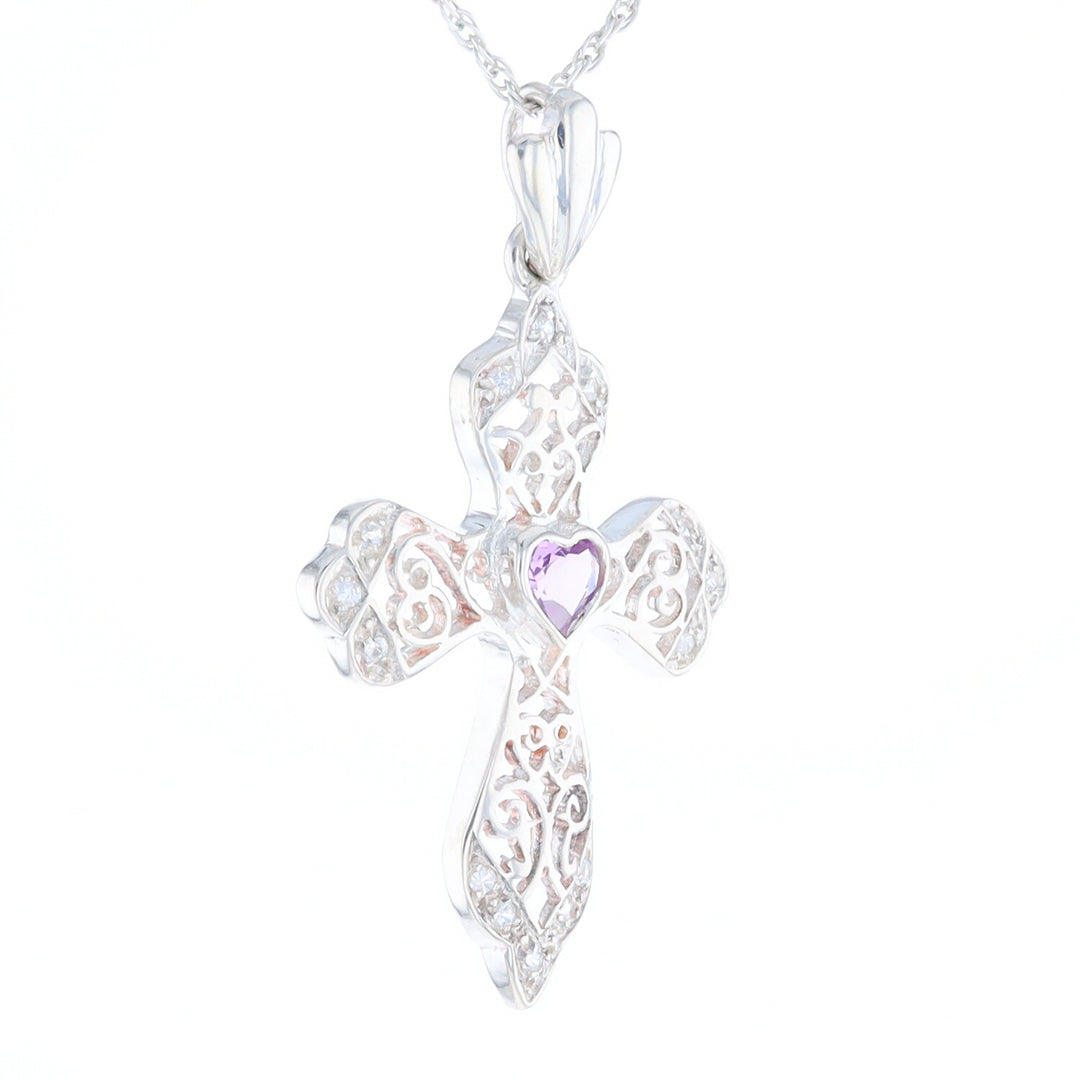 Heart Amethyst Cross Pendant