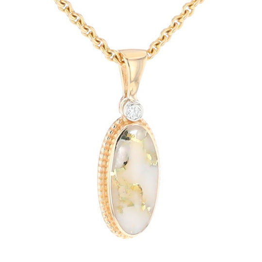 Gold Quartz Small Milgrain Oval Pendant