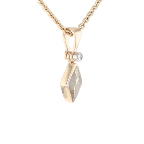 Gold Quartz Necklace Diamond Shape Inlaid Pendant with .02ct Diamond