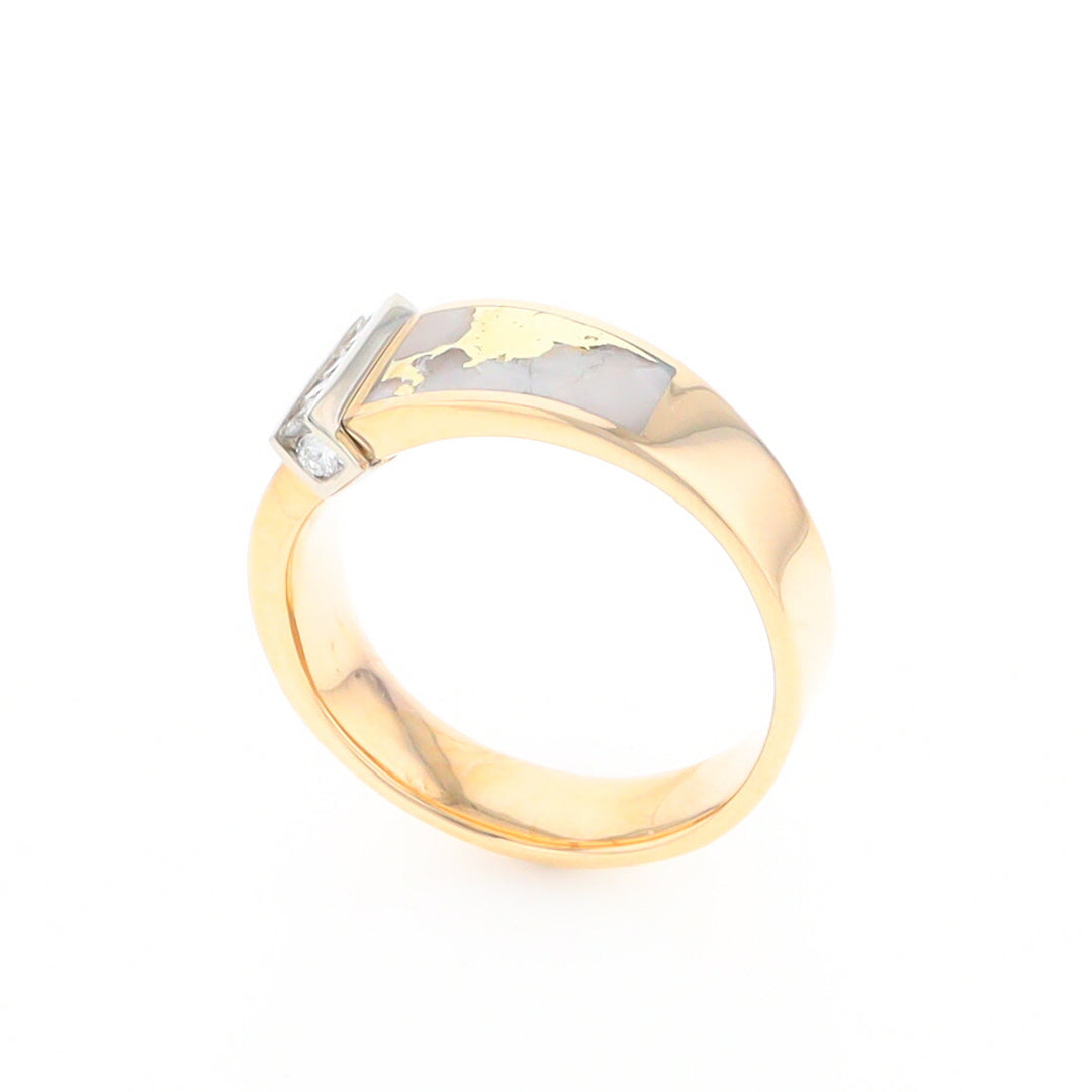 Gold Quartz Ring Double Sided Inlaid with .19ctw Round Diamonds