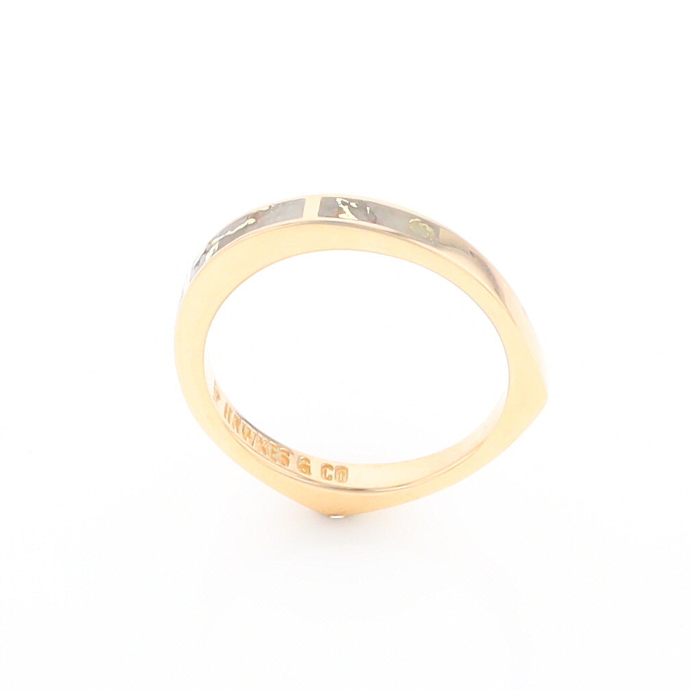 Gold Quartz Ring 3 Rectangle Section Inlaid Band