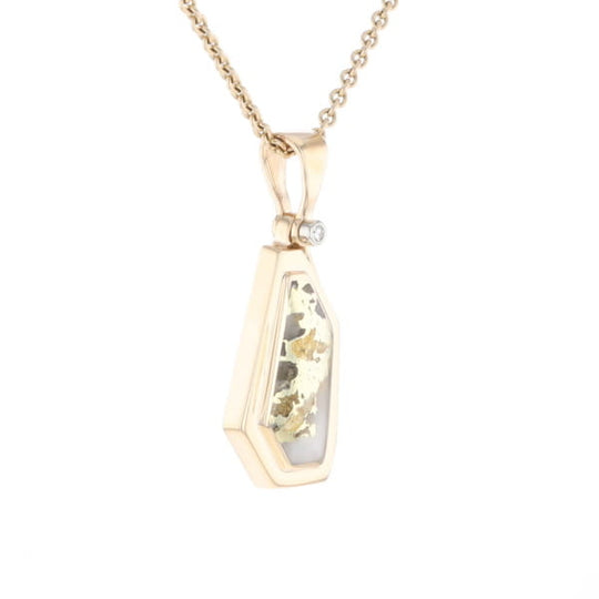 Gold Quartz Necklace .02ct Diamond Geometric Inlaid Design Pendant