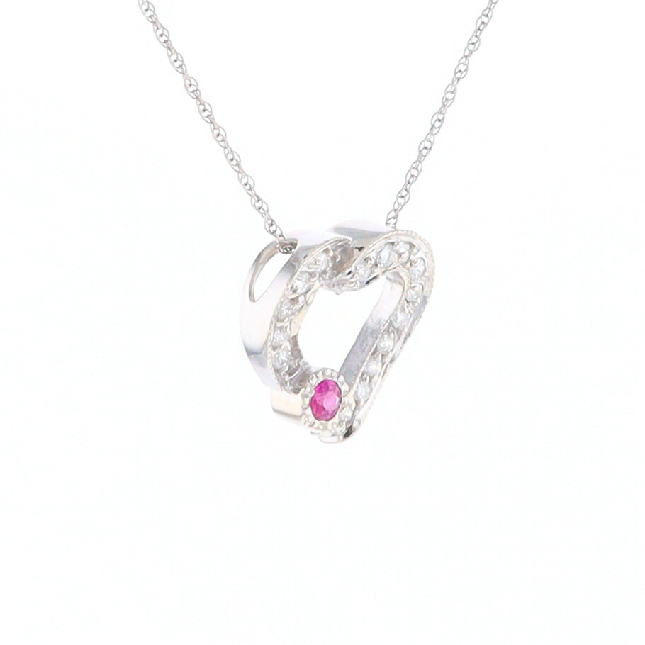 Diamond Heart Pendant with Ruby Accent