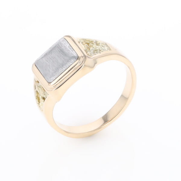 Meteorite Ring Square Inlaid Center Design with Natural Nugget Sides