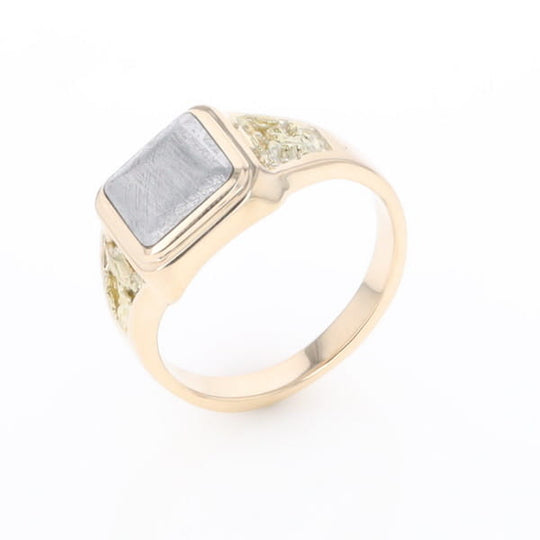Meteorite Ring Square Inlaid Center Design with Natural Nugget Sides