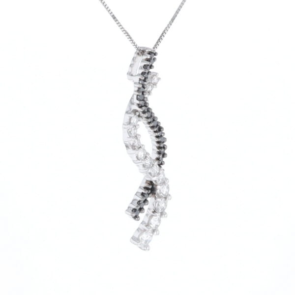 Ribbon Necklace With Black and White Diamonds