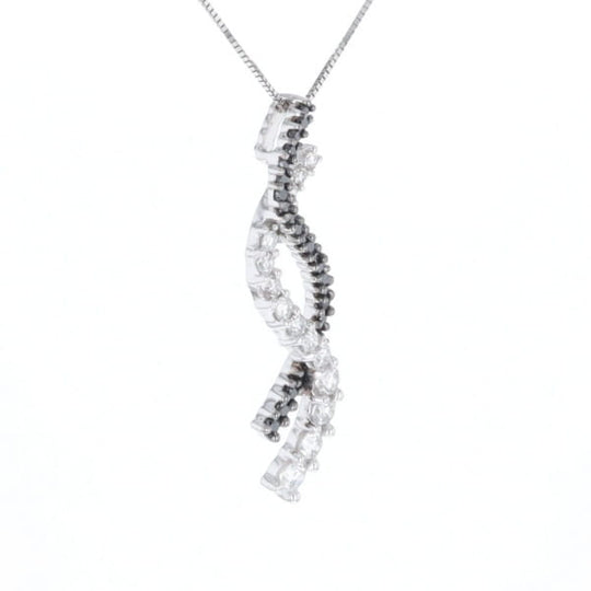 Ribbon Necklace With Black and White Diamonds
