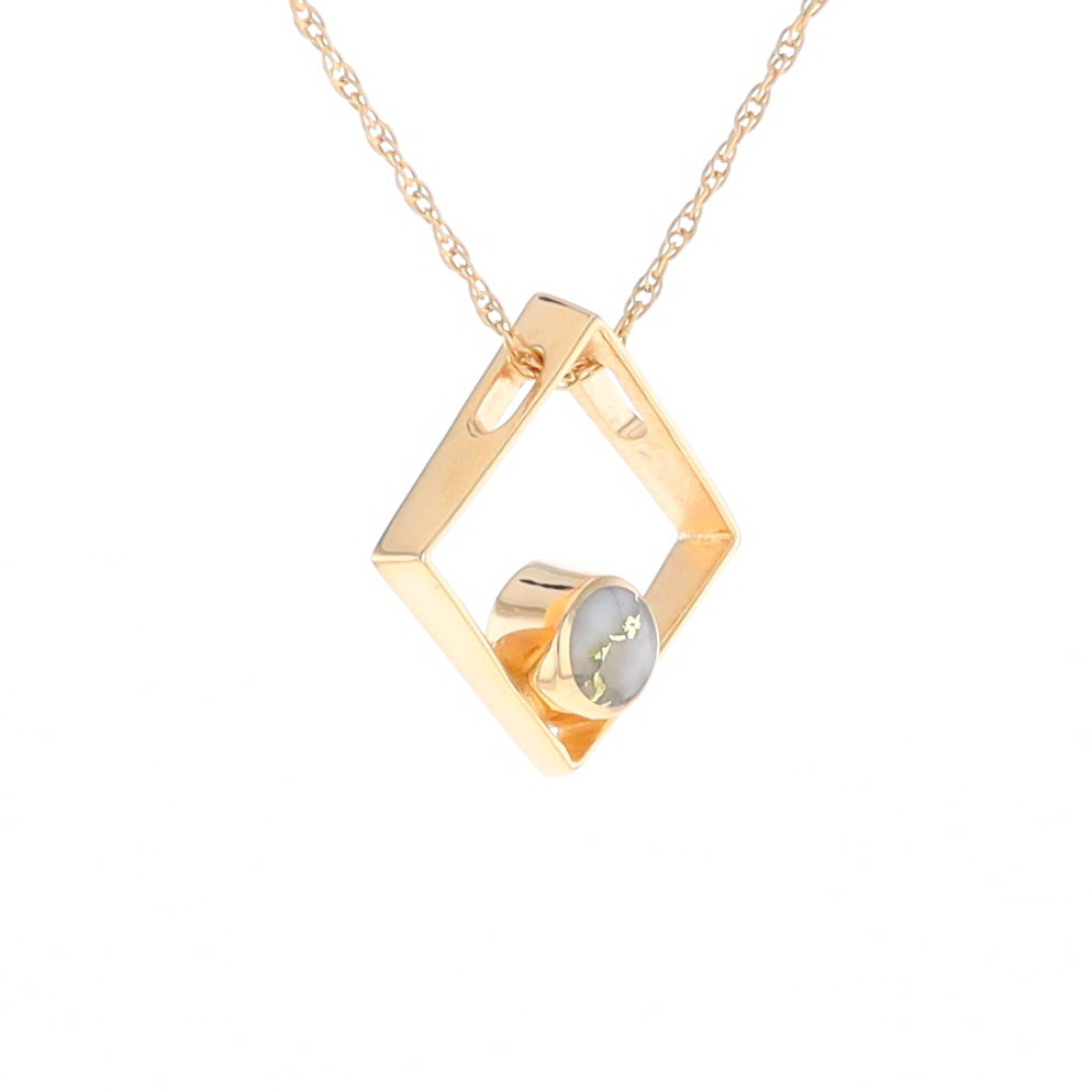 Open Square Gold Quartz Round Inlaid Pendant