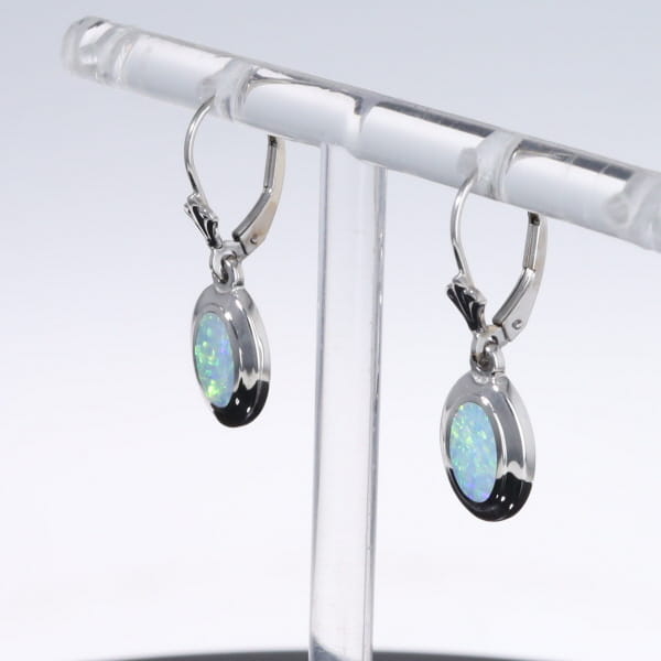 Opal Earrings Oval Inlaid Design Lever Backs