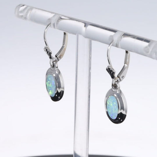 Opal Earrings Oval Inlaid Design Lever Backs