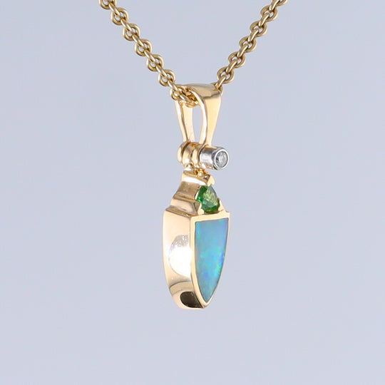 Opal Shield Pendant with Tsavorite