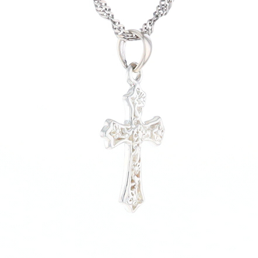 Sterling Silver Flower Cross Pendant