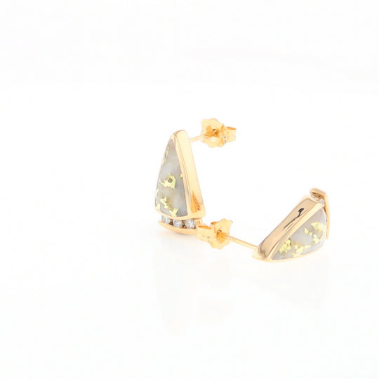 G1 Gold Quartz Earrings Triangle Shape Inlaid Design with .12ctw Diamonds