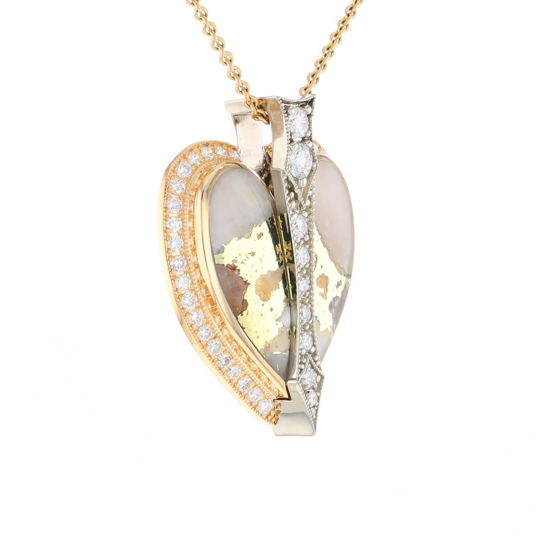 Gold Quartz Necklace Cupid's Revenge 2.24ctw Diamonds Heart Pendant