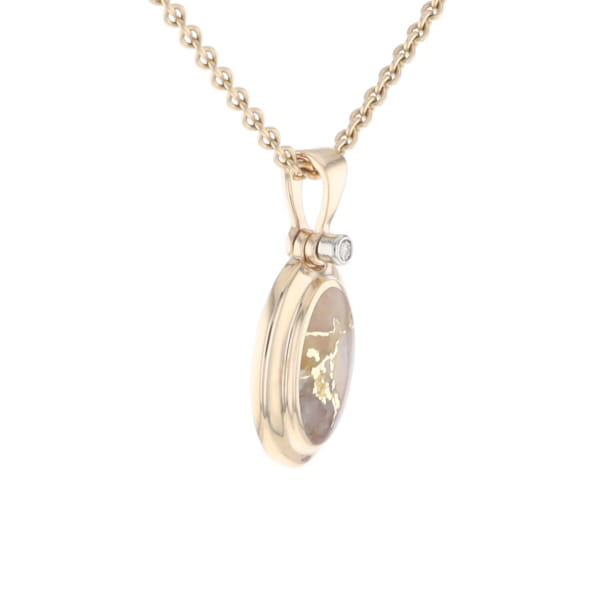 Gold Quartz Oval Inlaid Pendant with .02ct Diamond