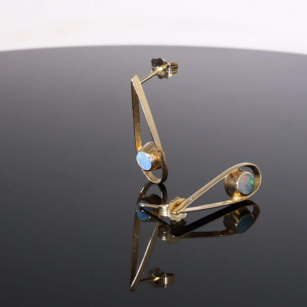 Opal Earrings Round Inlaid Open Tear Drop Design Studs