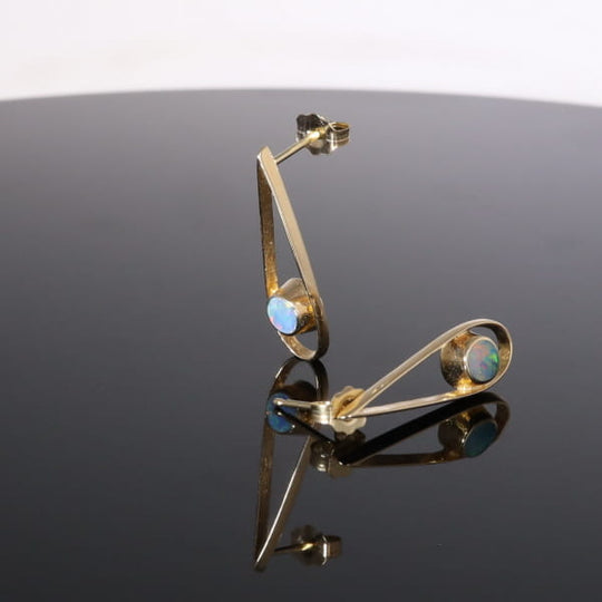 Opal Earrings Round Inlaid Open Tear Drop Design Studs