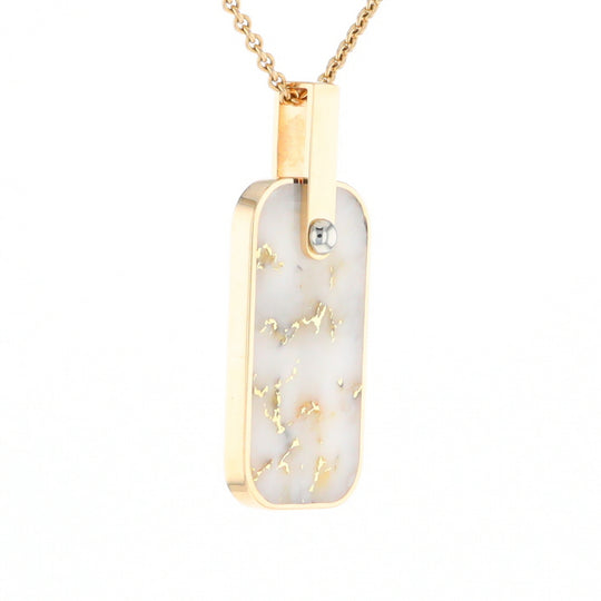 Gold Quartz Necklace Dog Tag Double Sided Inlaid Cross Pendant