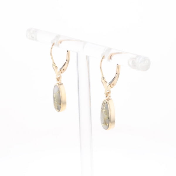 Gold Quartz Earrings Tear Drop Inlaid Lever Backs