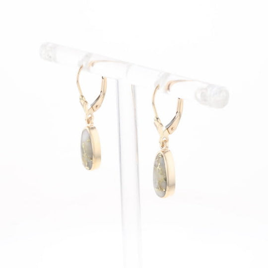Gold Quartz Earrings Tear Drop Inlaid Lever Backs