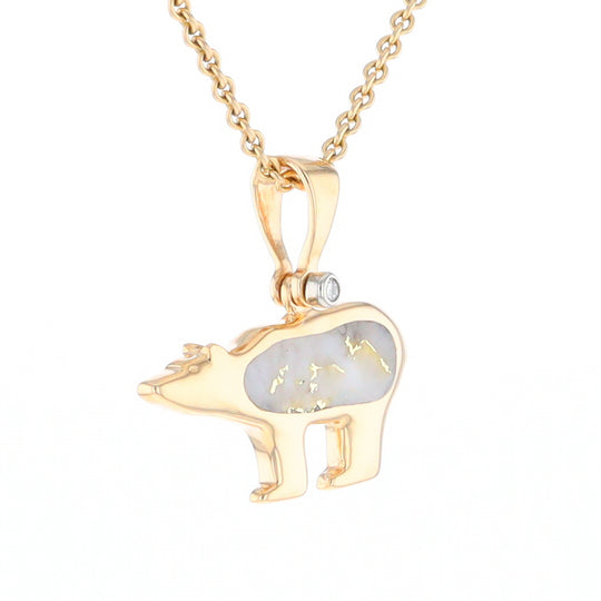 Gold Quartz Inlaid Polar Bear Pendant