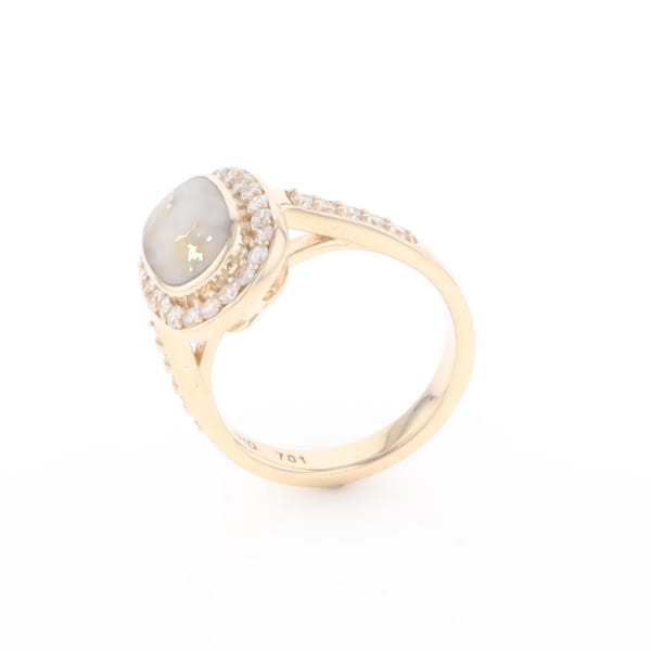 Rectangular Gold Quartz Inlaid Ring with 0.65ctw Diamond Halo