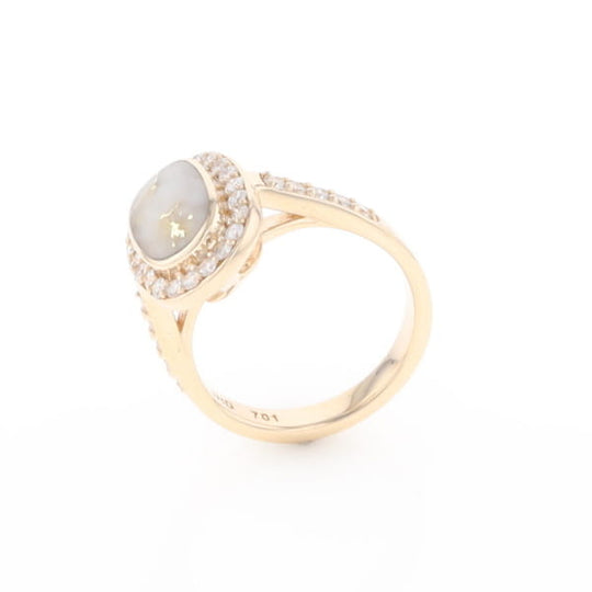 Rectangular Gold Quartz Inlaid Ring with 0.65ctw Diamond Halo