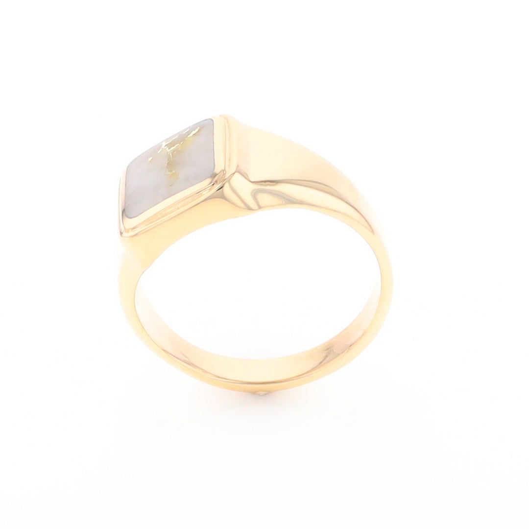 Gold Quartz Ring Square Inlaid Design