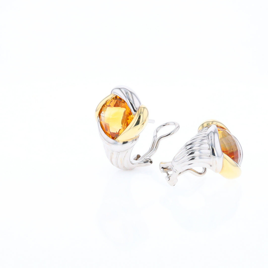 Two-Tone Checkerboard Citrine Earrings