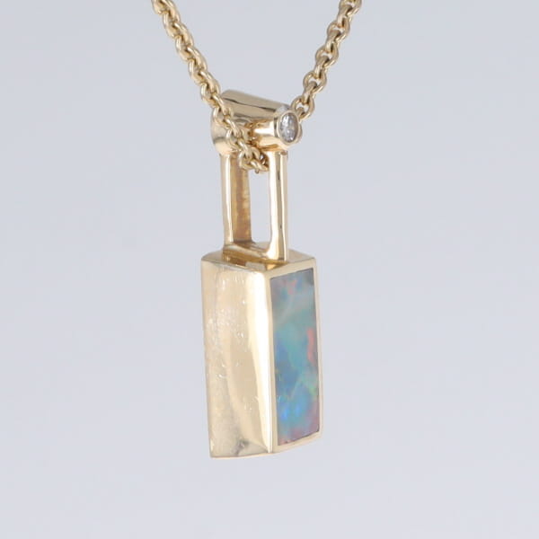 Opal Pendant Rectangle Inlaid Design with .04ctw Round Diamond
