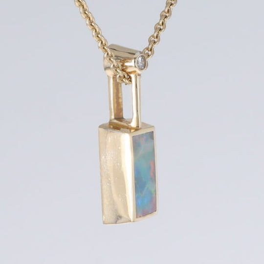 Opal Pendant Rectangle Inlaid Design with .04ctw Round Diamond