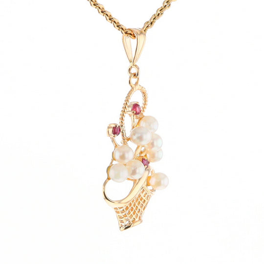 Pearl and Ruby Basket Pendant