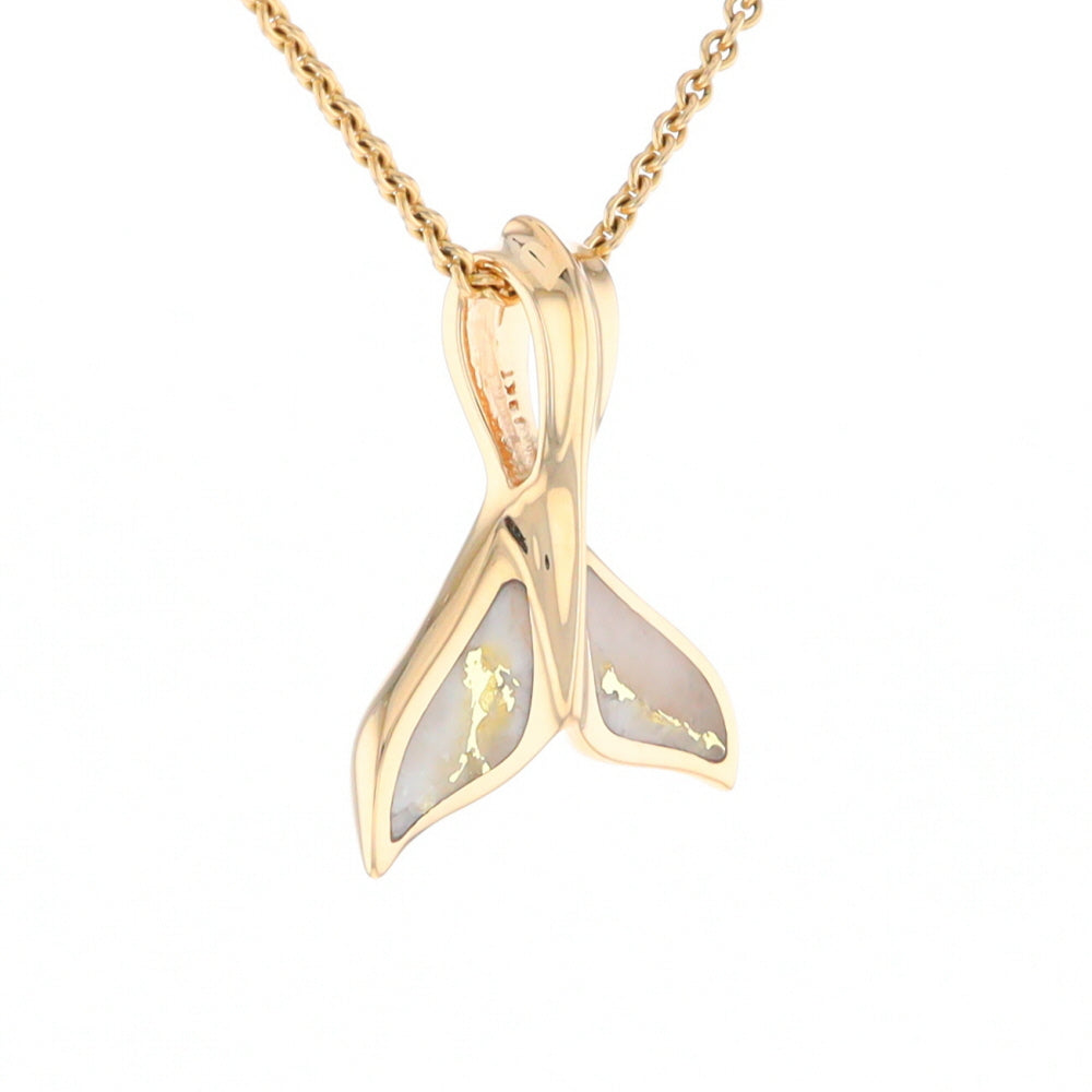 Whale Tail Necklaces Gold Quartz Double Sided Inlaid Sea Life Pendant