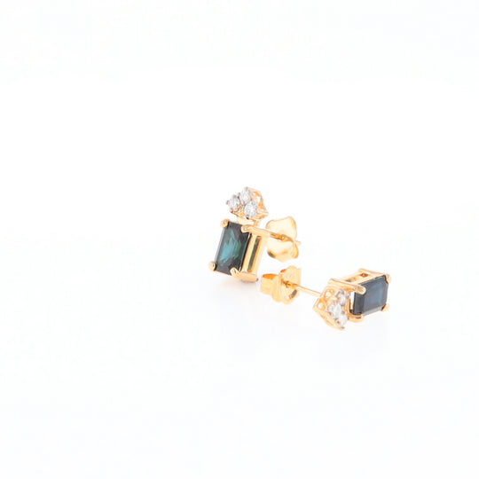 Rectangle Blue Sapphire Stud Earrings