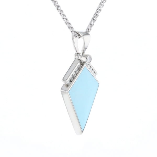 Sleeping Beauty Turquoise Kite Shaped Inlaid Pendant with 0.19ctw Diamonds