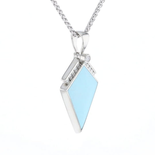 Sleeping Beauty Turquoise Kite Shaped Inlaid Pendant with 0.19ctw Diamonds