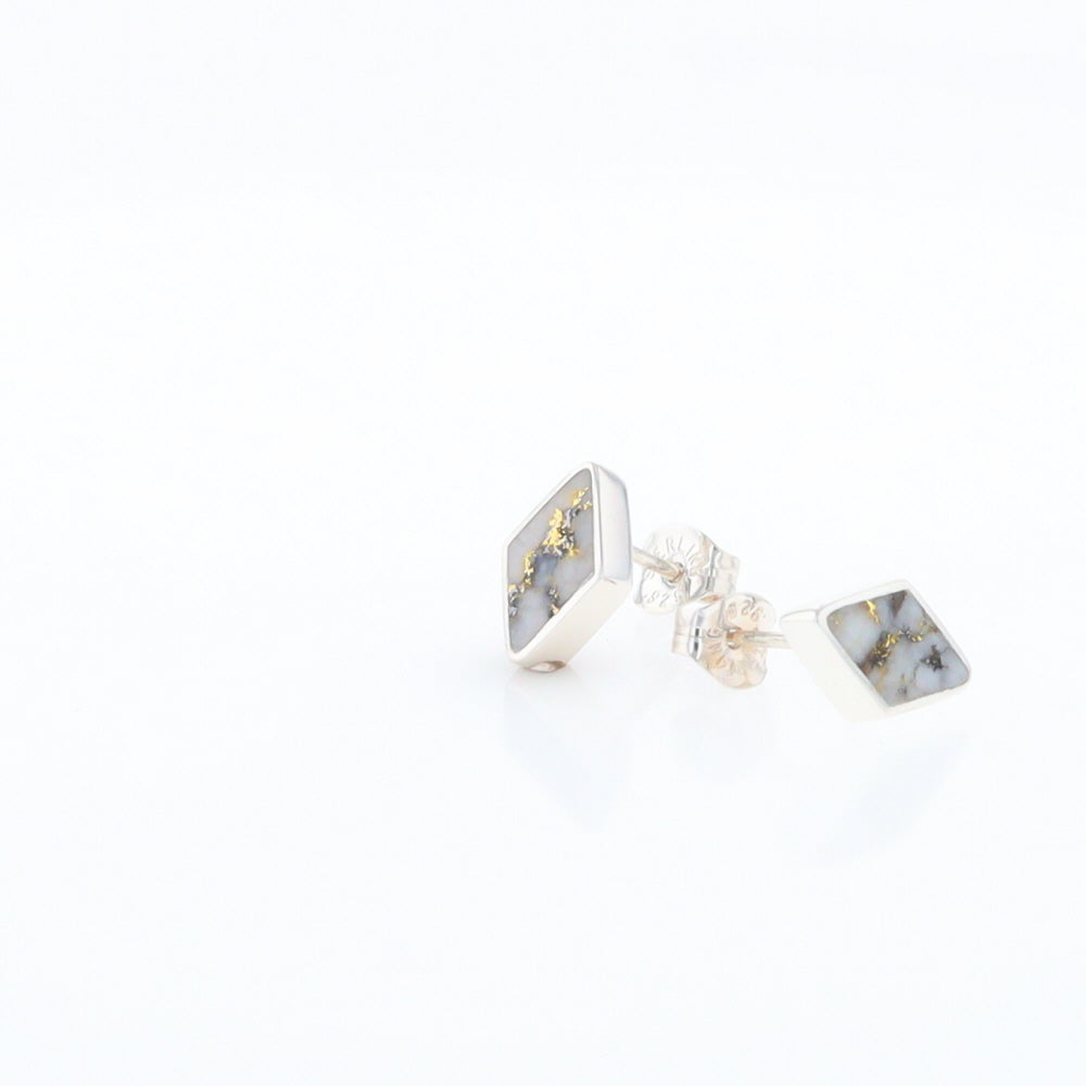 Sterling Silver Gold Quartz Inlaid Diamond Stud Earrings - G3