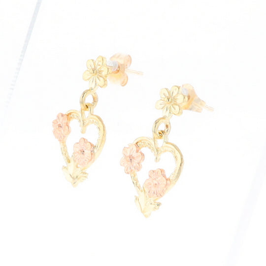 Black Hills Gold Heart & Flower Drop Earrings